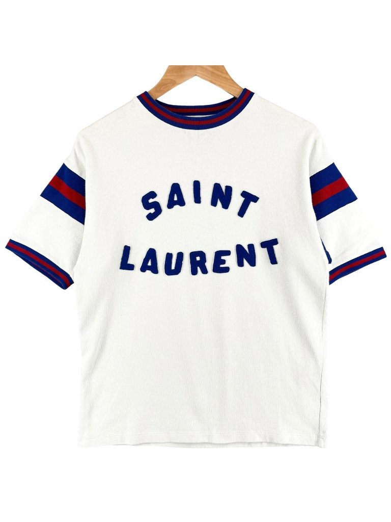 Saint Laurent Paris Cotton Short Sleeve T-Shirt White Blue Xs